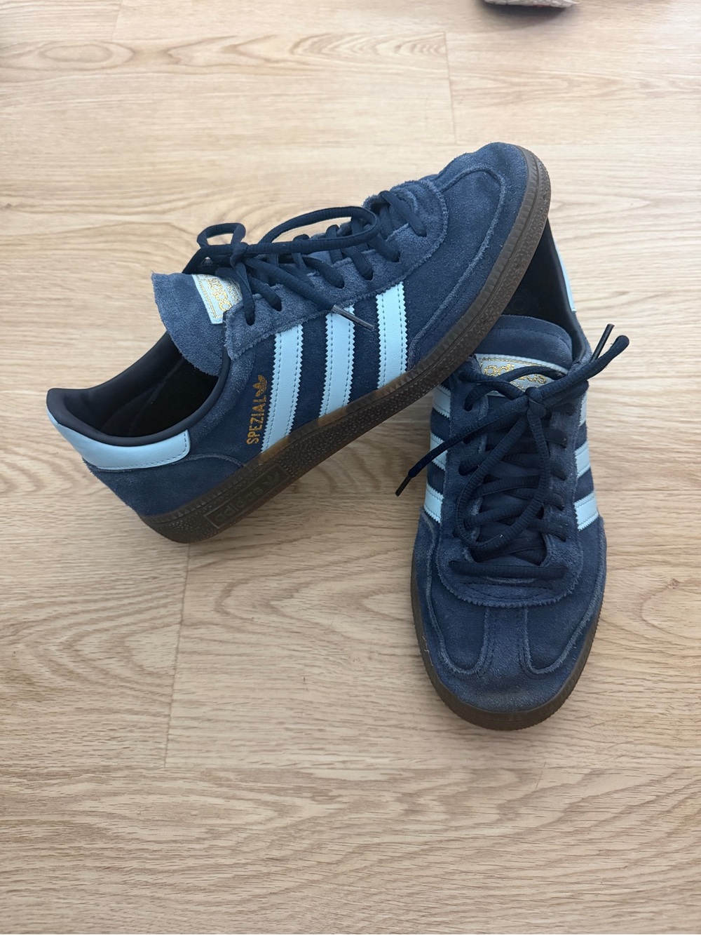 adidas Women’s Navy Suede Sneakers with Light Blue Stripes